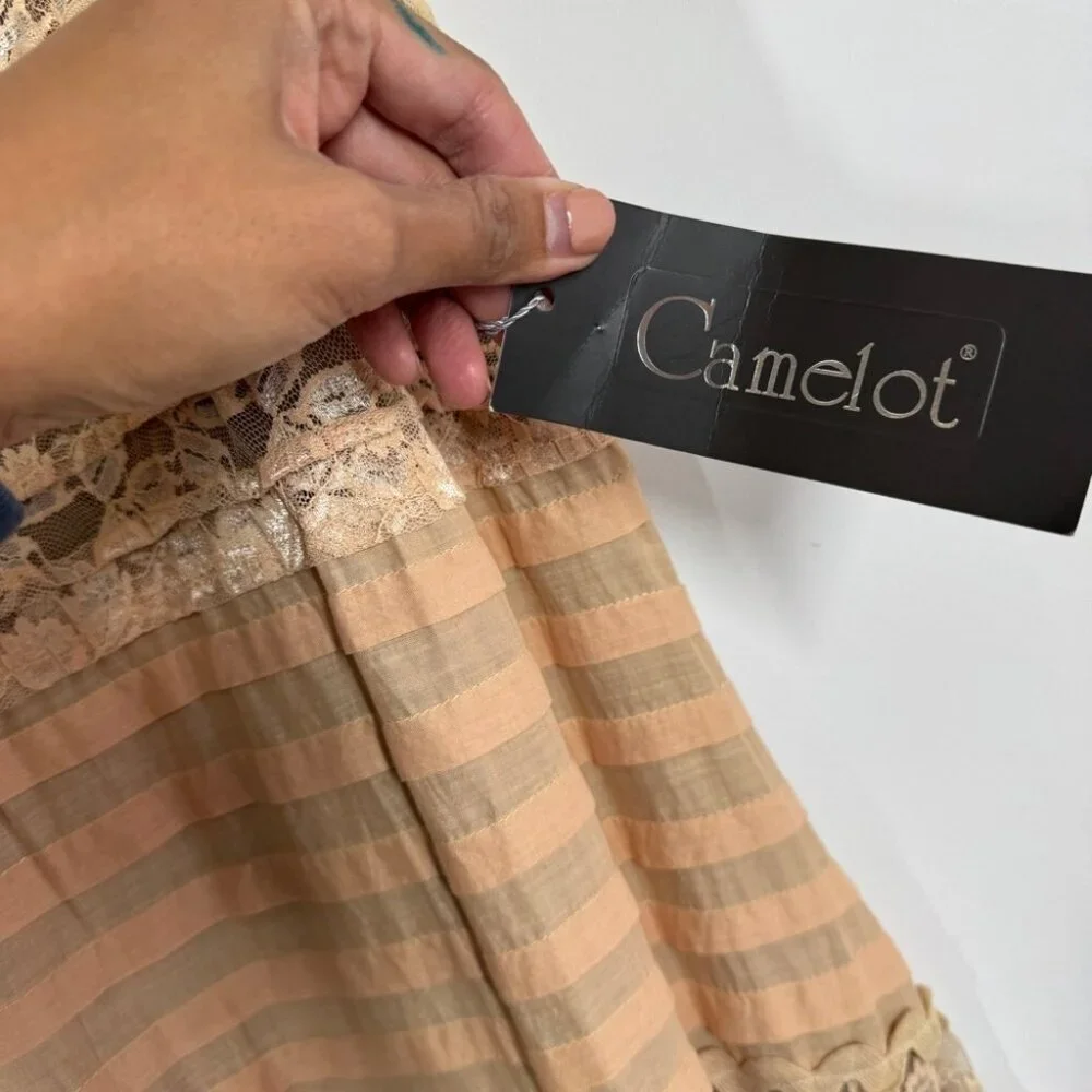 Camelot Italy Peach Lace Tiered Midi Skirt Size S Boho Romantic Cottagecore